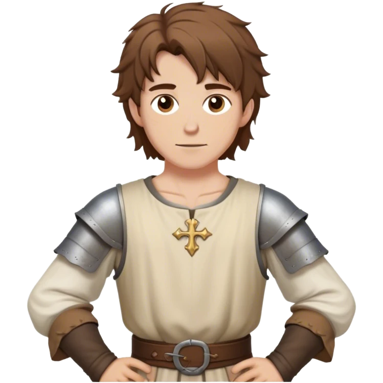 medieval outfit worn by a DnD themed fantasy character. basic low level clothes. clothes only above the waist. The clothes full waist. The character's haven't arms. character is brown hair brown eyes messy hair white man. emoji