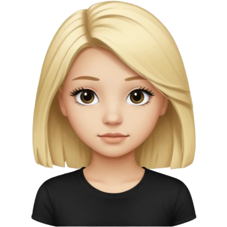 Fille jolie de 15 ans blonde aux cheveux longs avec des faux cils et un t-shirt noir emoji