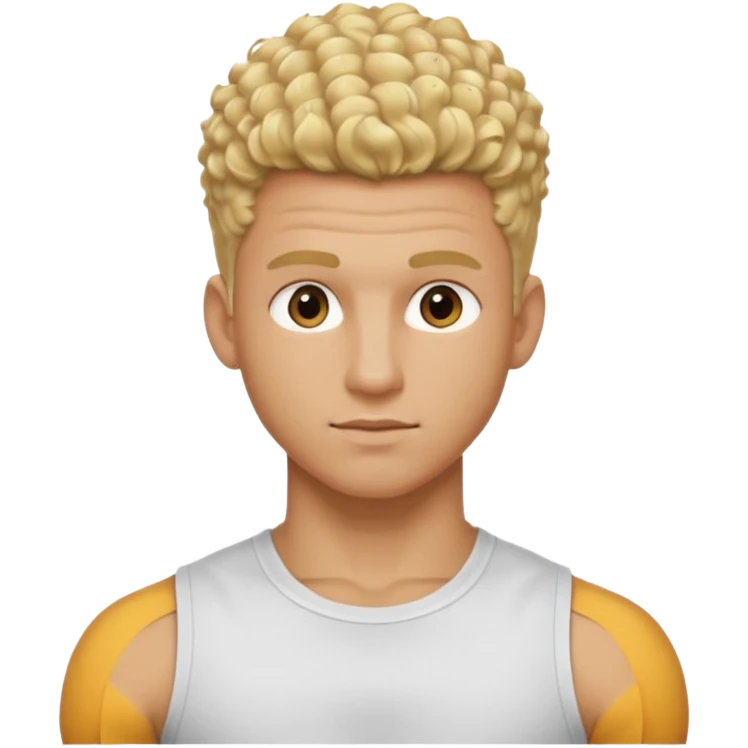 Athletic man with blond curly hair only on the top, straight on sides, thick neck, high top fade with no part, no shirt and SHOW ABS emoji