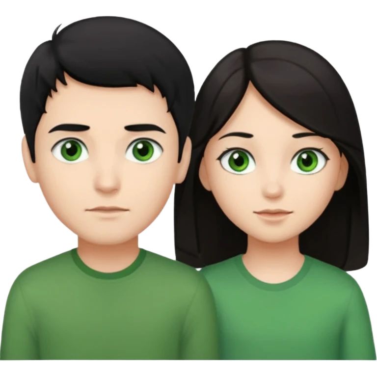  chico pelo negro ojos grises junto a chica pelo castaño largo ojos verdes emoji
