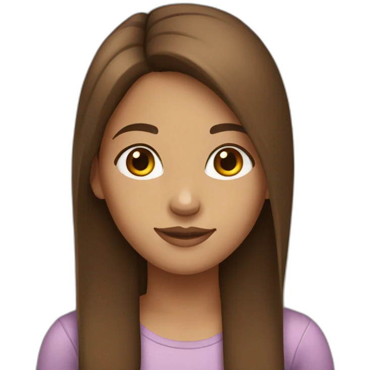 Girl with long, straight brown hair, brown eyes, light skin. emoji
