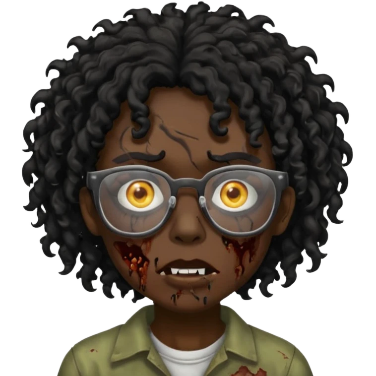 Faz uma zombie de cabelo preto cacheado e óculos de grau preto emoji