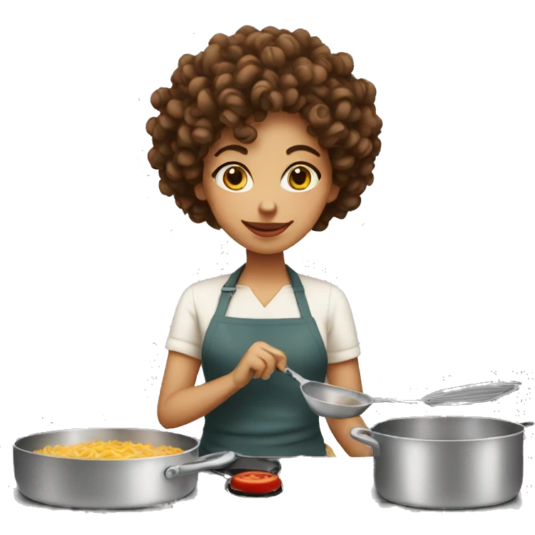 Curly woman white skin cooking emoji