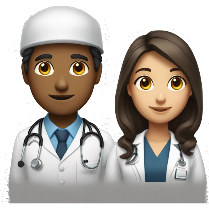 Engineer student boy with tan skin and dark brown hair and doctor student girl with dark brown hair and fair skin emoji