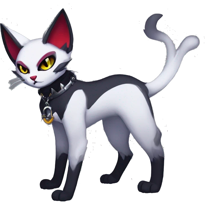 cool edgy anthro fantasy dark-shadow-themed animal vampiric cat hybrid Fakemon  with a collar full body emoji