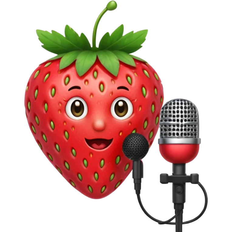 A strawberry holding mic emoji
