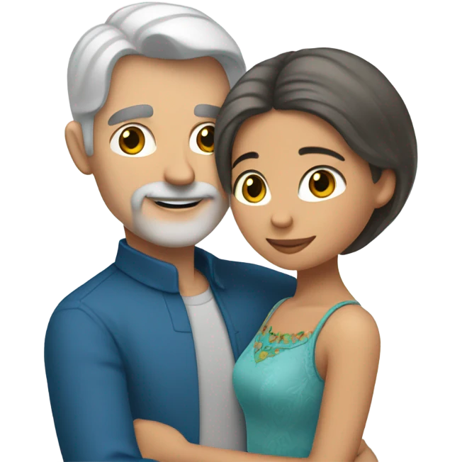Blue eyes gray hair white man hugs Mexican girl  emoji