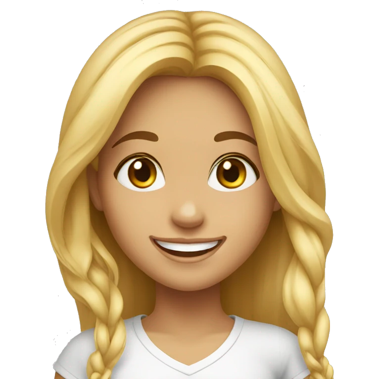 happy face brazilian girl, black eyes, beautiful smile, long blonde hair emoji
