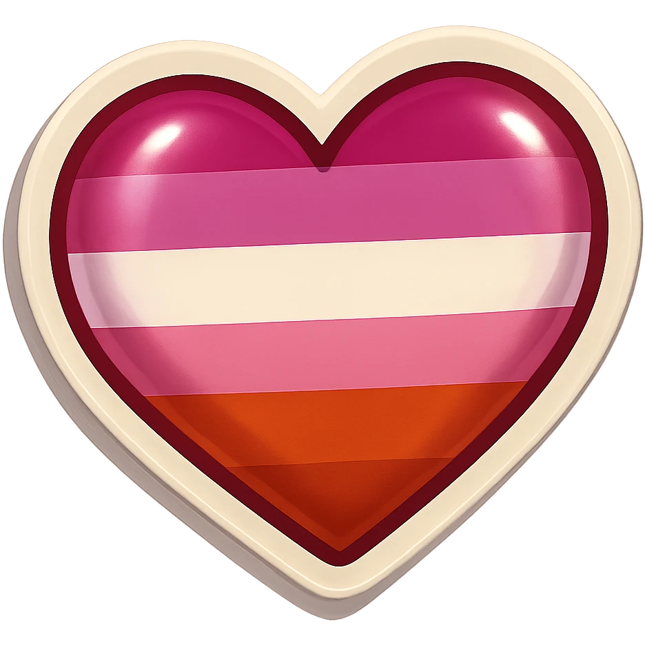 lesbian pride flag heart, sticker style, with a playful shine and thick border, designed for stickers emoji