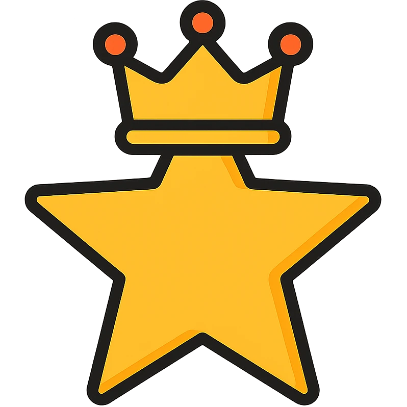 Make the gold star with crown look like a star badge in color outline icon style with a transparent background. Keep the color outline icon style look and feel. emoji