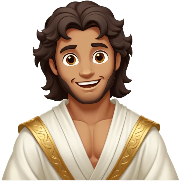Cinematic Realistic Hercules Portrait, head tilted dramatically with an exaggeratedly amused expression, featuring expressive eyes and a hint of a roguish smile. His bronze, marble-like skin and thick, wavy dark hair, rendered with classical artistry, complement his flowing white robe adorned with delicate golden accents, all brought to life with dynamic natural lighting that captures a rare, playful moment from an enduring legend. emoji