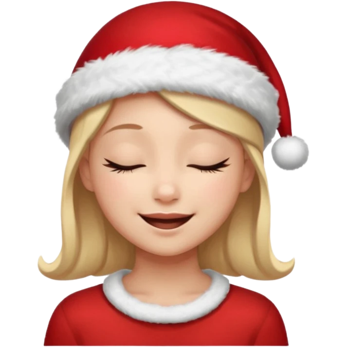 Girl Smiling with closed eyes in a red Christmas hat emoji