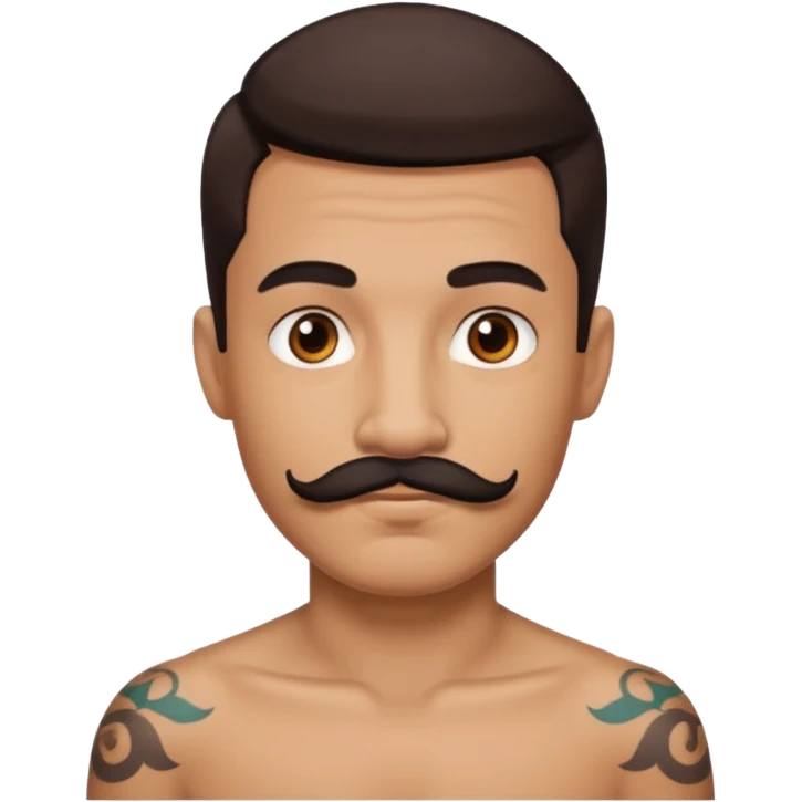 Tan Boy with dark brown mustache with tattoos  emoji