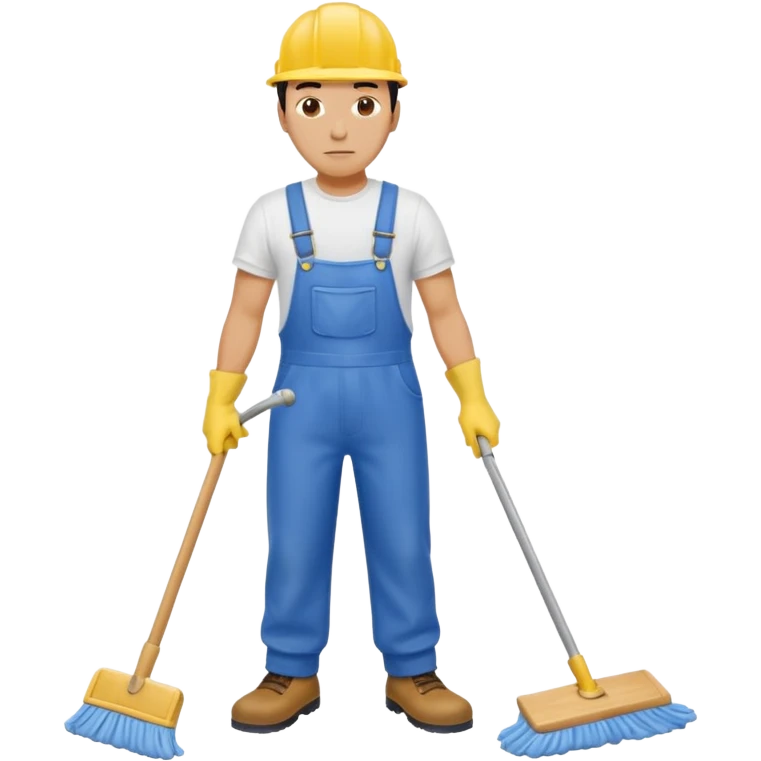 Custodian with yellow rubber gloves, white T-shirt, blue overalls, mopping floor emoji