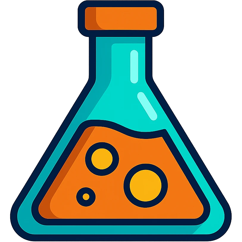 single triangular lab flask with liquid inside, cartoon style, no text, transparent background emoji
