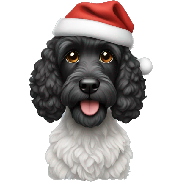 Black cockapoo with a santa hat emoji