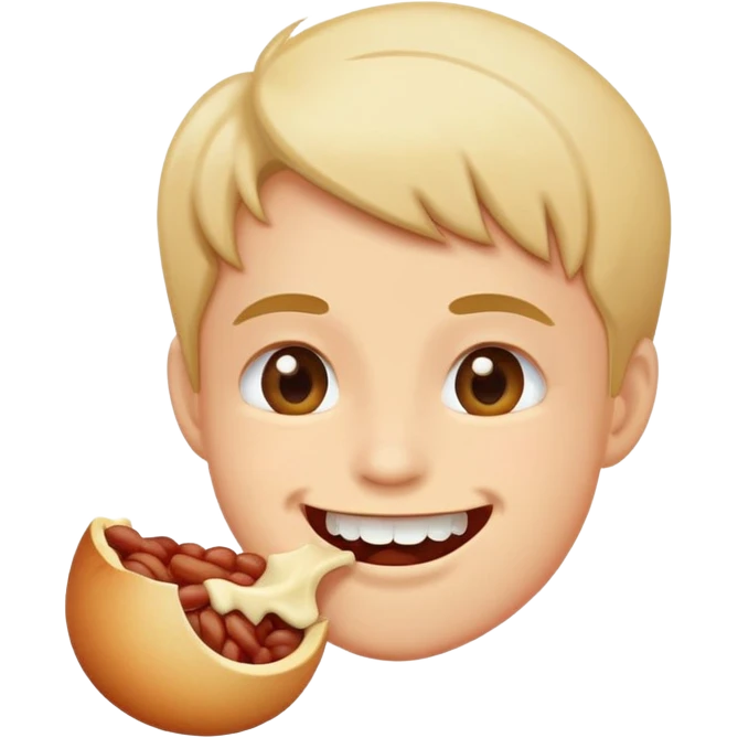 person chewing food slowly, smiling, simple and expressive emoji