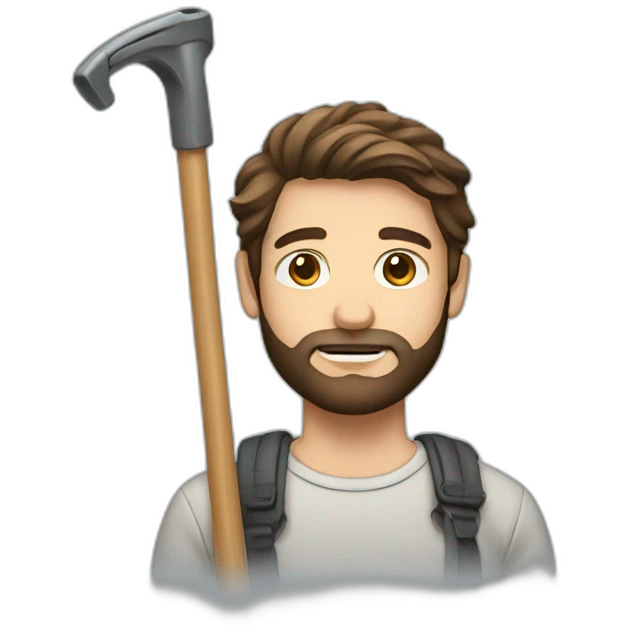a man with brown hair(with a little grey) and a beard with a crutch emoji