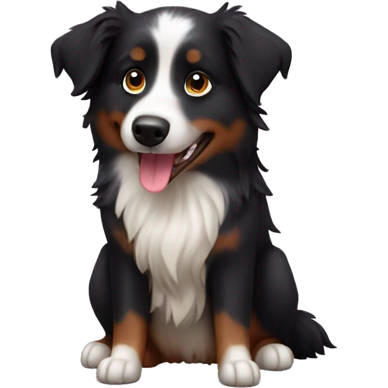 Small black australian shepherd dog with dessert  emoji