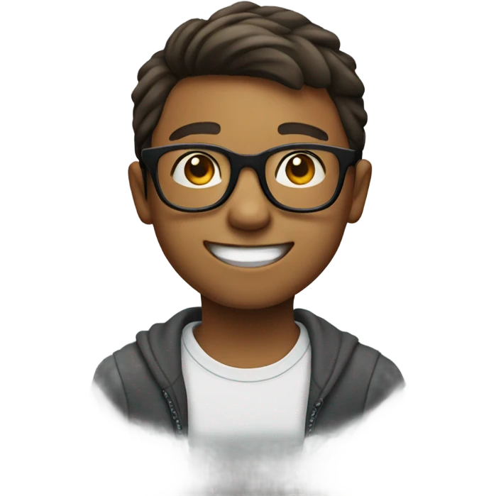 Boy with glasses doing a sideways smile emoji