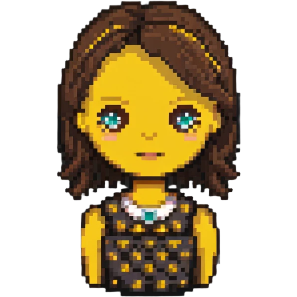 microscopic belle face icon, 20x20 pixels only, brown dot for hair, yellow dot for dress, absolute bare minimum emoji