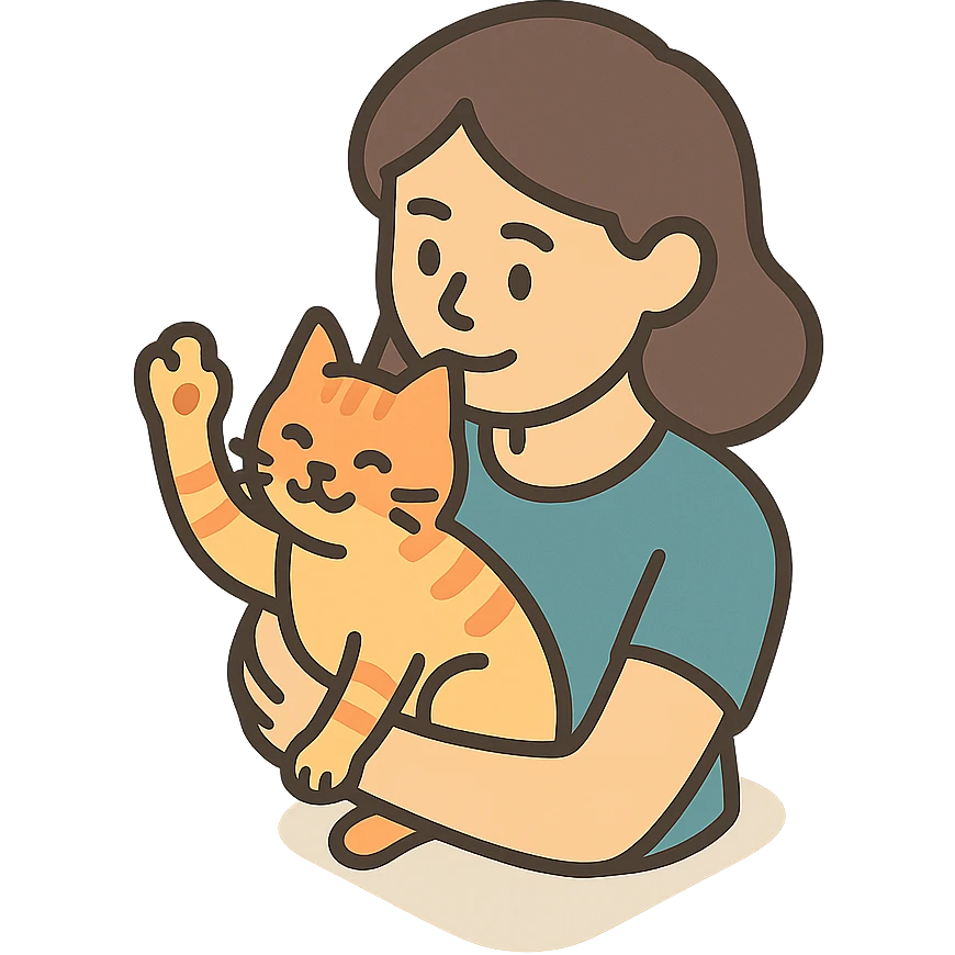 женщина с кошкой - кошка машет лапой emoji