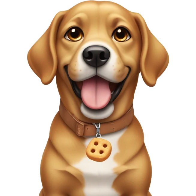 Dog wearing a goodie emoji
