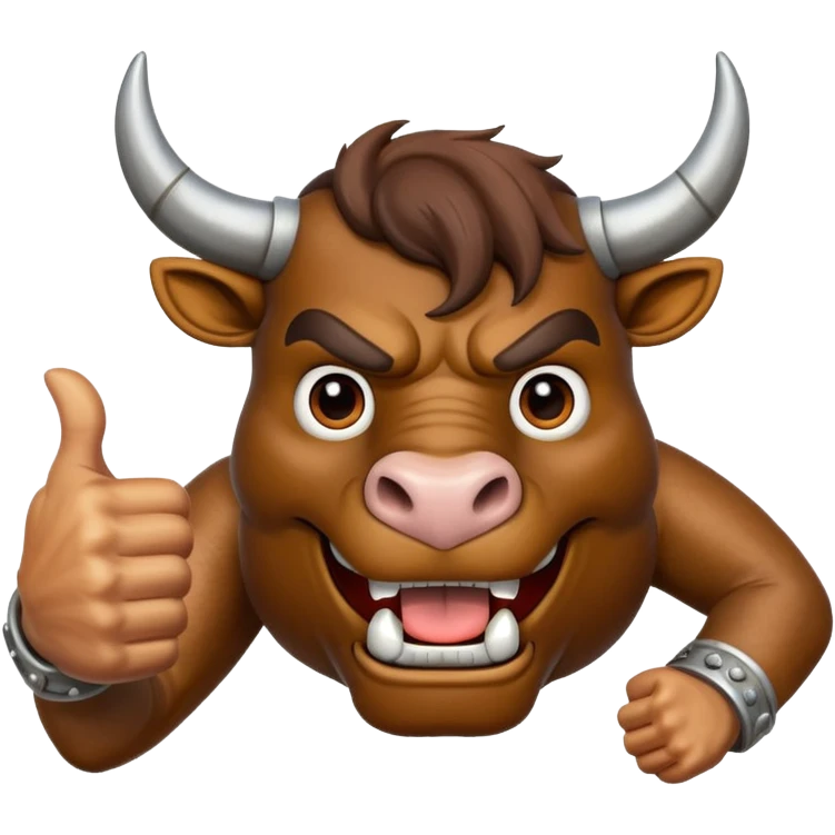 Emoji of an iron horseshoe with an angry powerful bull in the middle showing a thumbs up (Likes) emoji