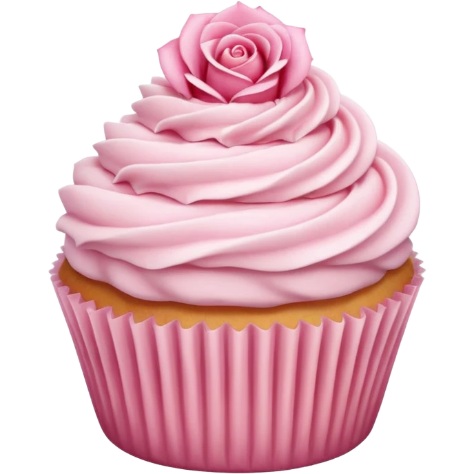 super realistic vanilla cupcake with a pink rose shaped frosting emoji