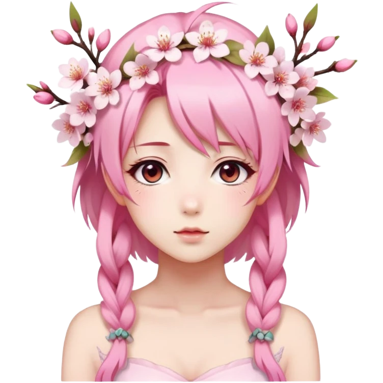 A Gorgeous Beautiful Anime Lady with a Sakura Cherry Blossom Headdress and Pretty Hair, pastelcore aesthetic  emoji