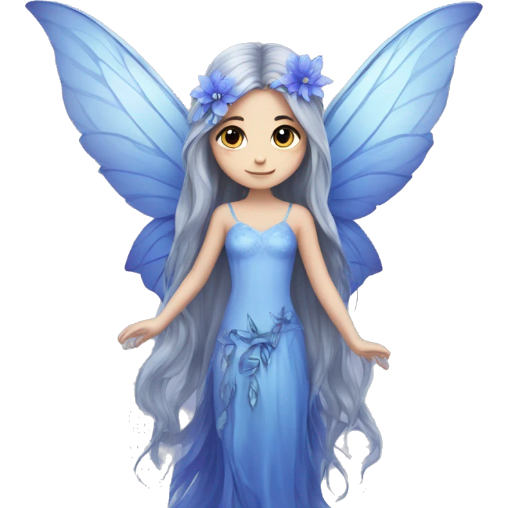 Beautiful, blue flower, fairy, blue, silver, purple, long hair, big wings emoji