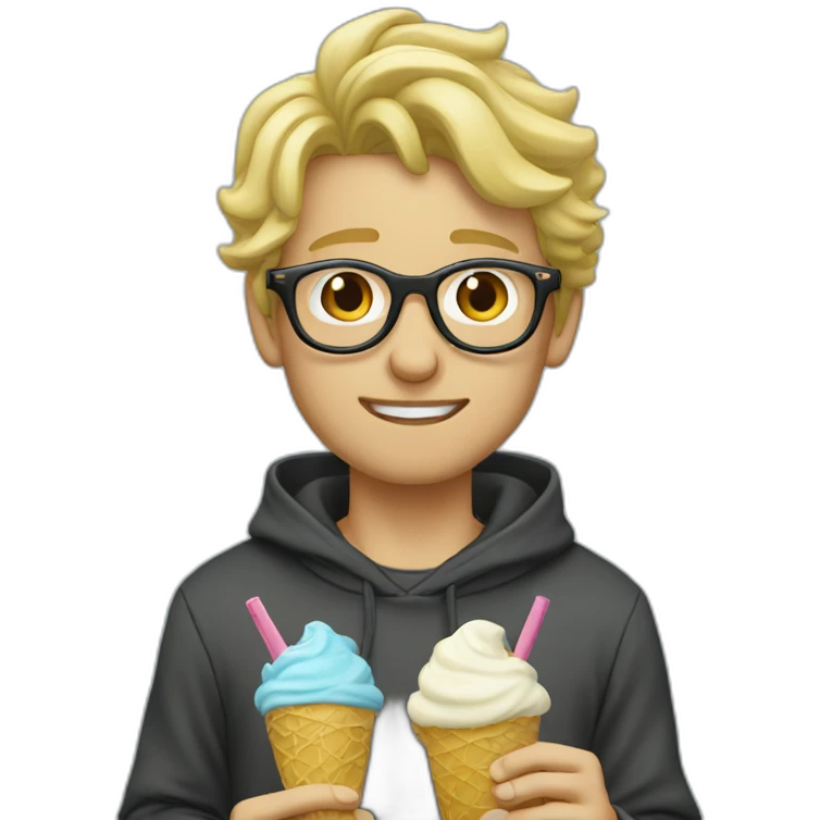 Blonde Man glasses hoodie eats ice cream emoji