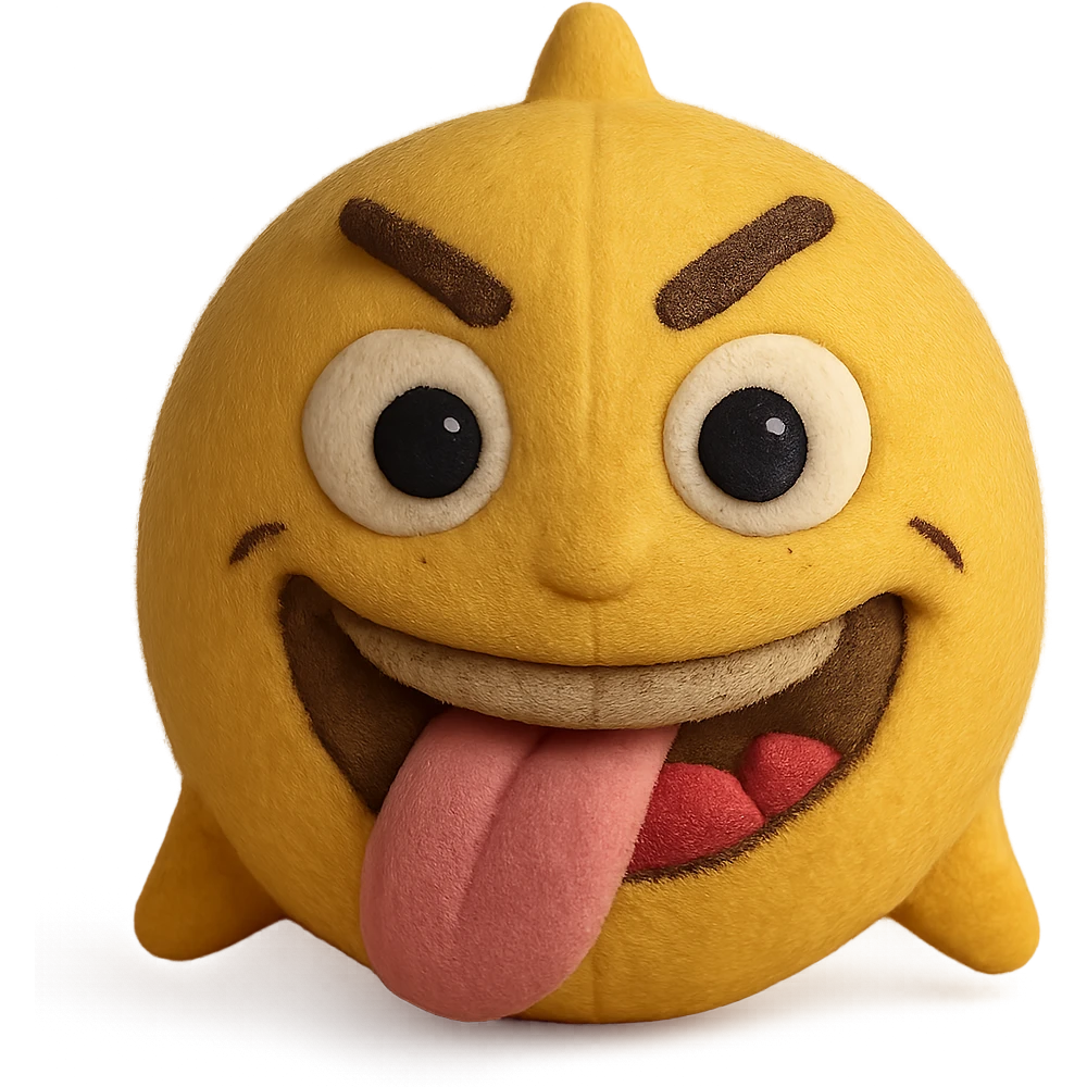 Make this crazy emoji more human with realistic skin texture, human-like eyes and mouth, keep the wild expression, 3D plush portrait style, front facing, transparent background. emoji