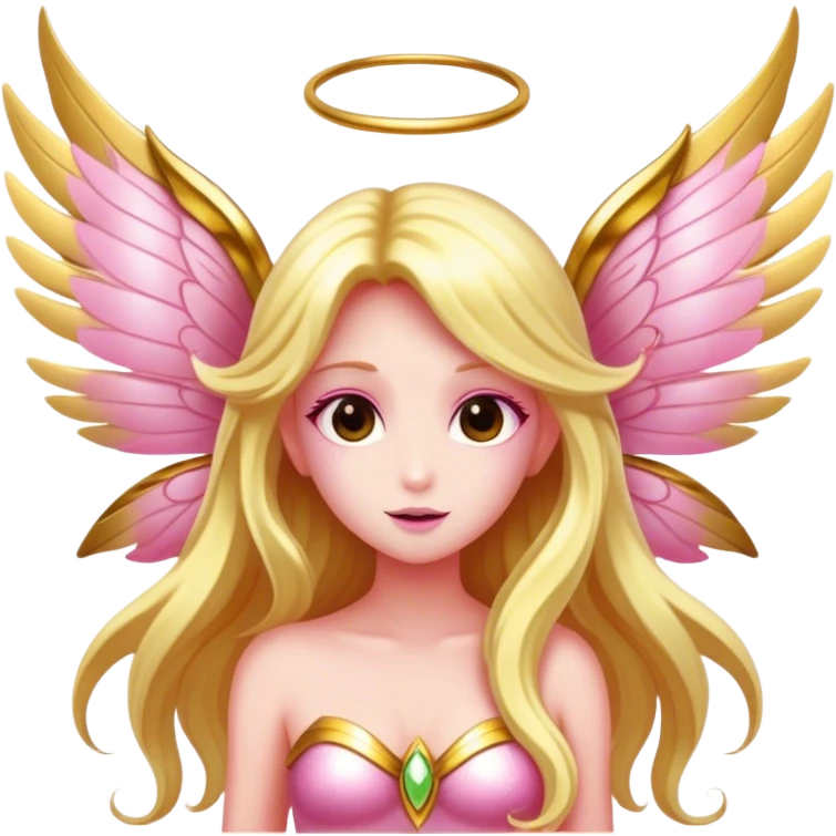big wings, sun, gold, pink , Beautiful, fairy, long hair emoji