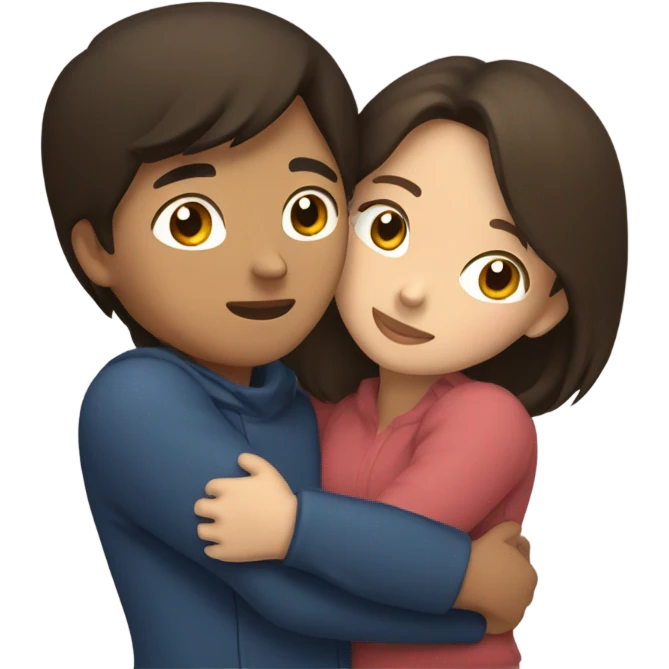 Young Filipino man young brunette woman hug emoji