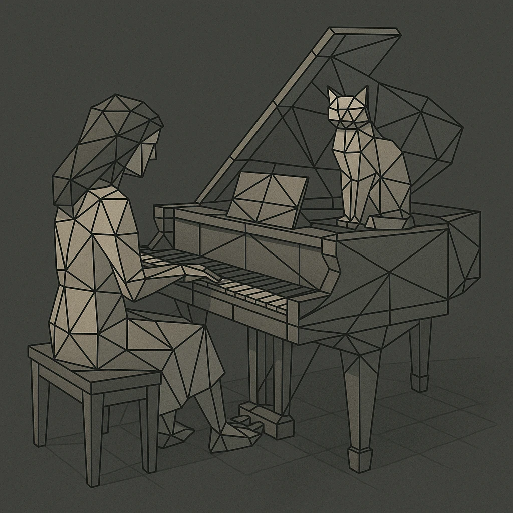 woman playing piano while her cat sits on top of the piano emoji