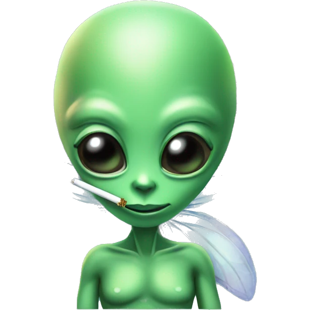 alien smoking medical marjuana with fairy wings and sparkles hearts and butterflies  emoji
