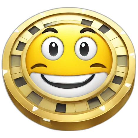 a casino chip mascot with cartoon happy face emoji