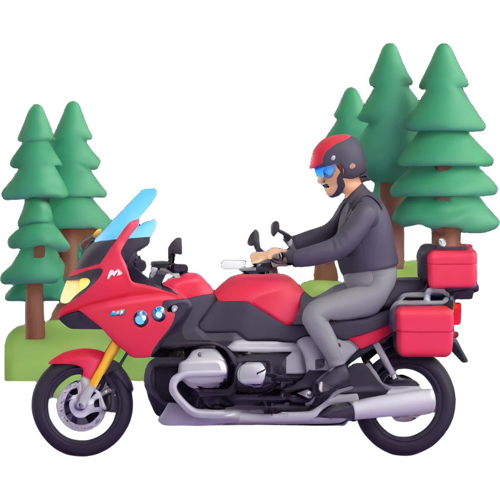 BMW motorcycles at a highway rest area with riders relaxing emoji