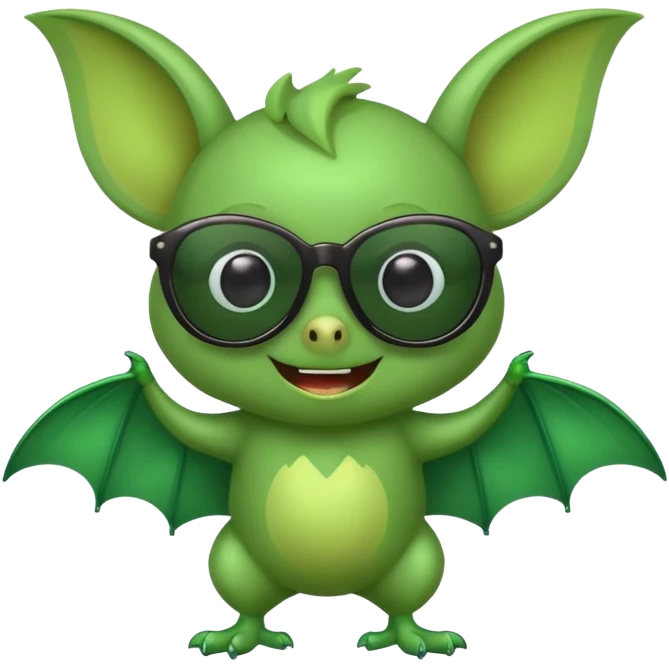 cute green bat with sunglasses, full body emoji
