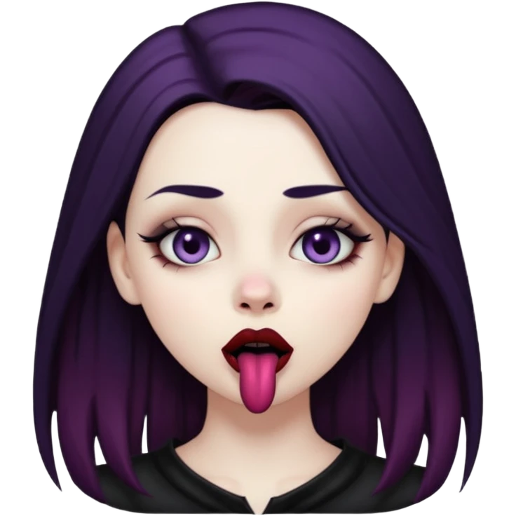 Goth girl with her eyes rolled up and towards her nose and her tongue sticking out emoji