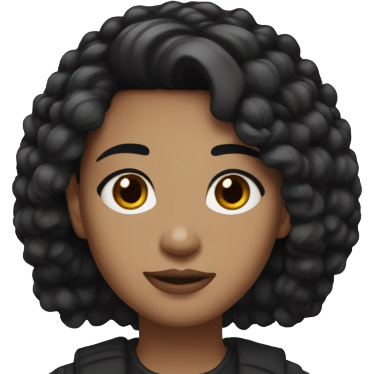 Black Medium layered hair no bangs medium lips double eye lid dark eyebrows dark brown eyes emoji