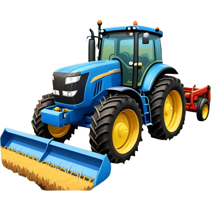 An icon representing a Farming Simulator 22, with a detailed tractor, plowing fields under a bright sky with a colorful rural landscape. The design includes farming tools, crops and barns, symbolizing the immersive experience of managing a farm. Transparent background. emoji
