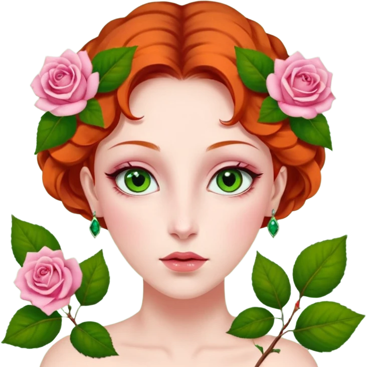 Petit sapin vert sylvestre, féminin, regard malicieux, tâches de rousseurs délicates, joues roses. Yeux de biche brillants en forme amande, yeux couleur ambre, tronc couleur acajou. Sapin en mouvement, incurvé pour un effet vivant. emoji