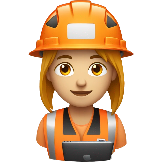 Worker in orange vest with black macbook emoji