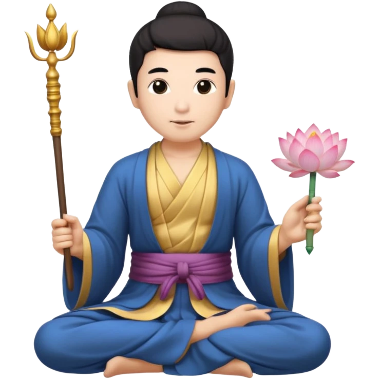 asian man with lotus, scepter, buddhism, lotus, white skin emoji