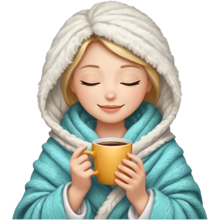 girl inside a blanket sipping coffee eyes closed emoji
