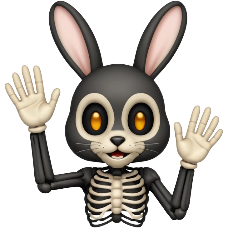 emoji d'une tête de lapin squelette noire qui dit bonjour de la main emoji