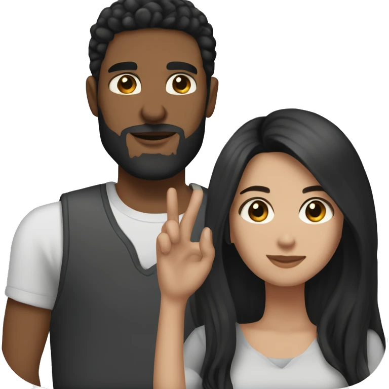 Brunette girl with long black hair together with his boyfriend who has short black hair, brown eyes and beard  emoji