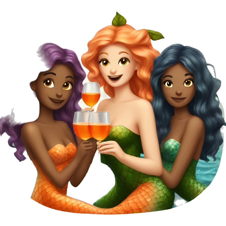 Three beautiful mermaids drinking aperol  emoji